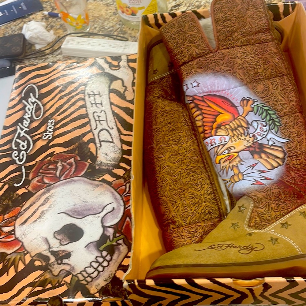 Ed Hardy over the knee boots. Size 8